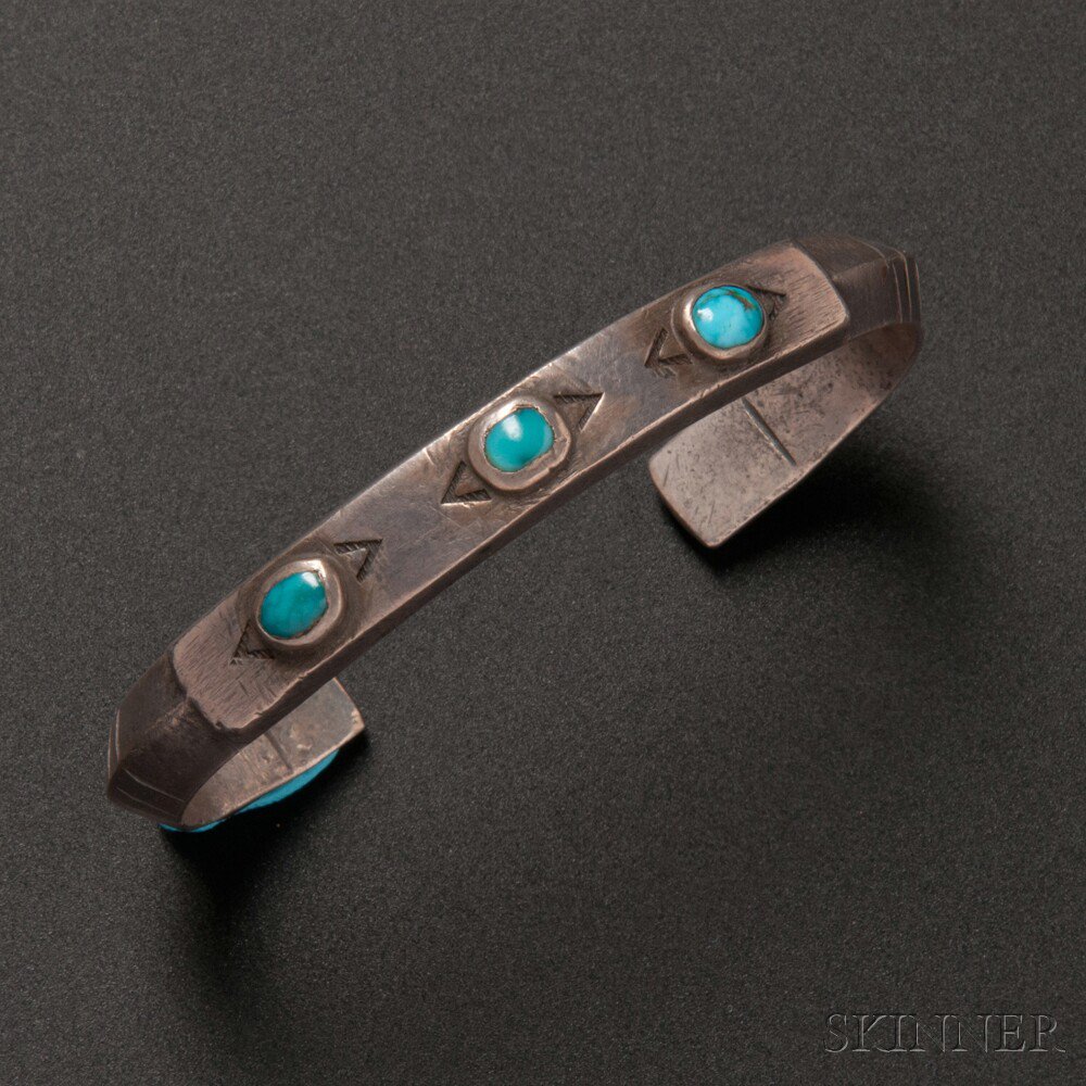 Appraisal: Navajo Silver and Turquoise Bracelet the heavy form with small