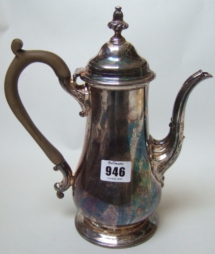 Appraisal: A plated on copper baluster shaped coffee pot fitted with