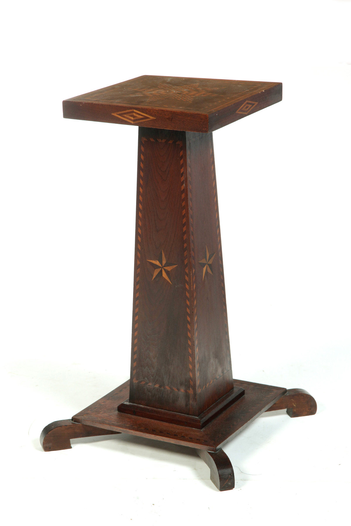 Appraisal: AMERICAN INLAID PEDESTAL Late th century walnut and maple Square