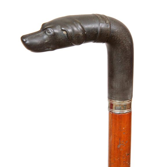 Appraisal: Remington Style Dog Cane Ca - A Gutta Percha figural