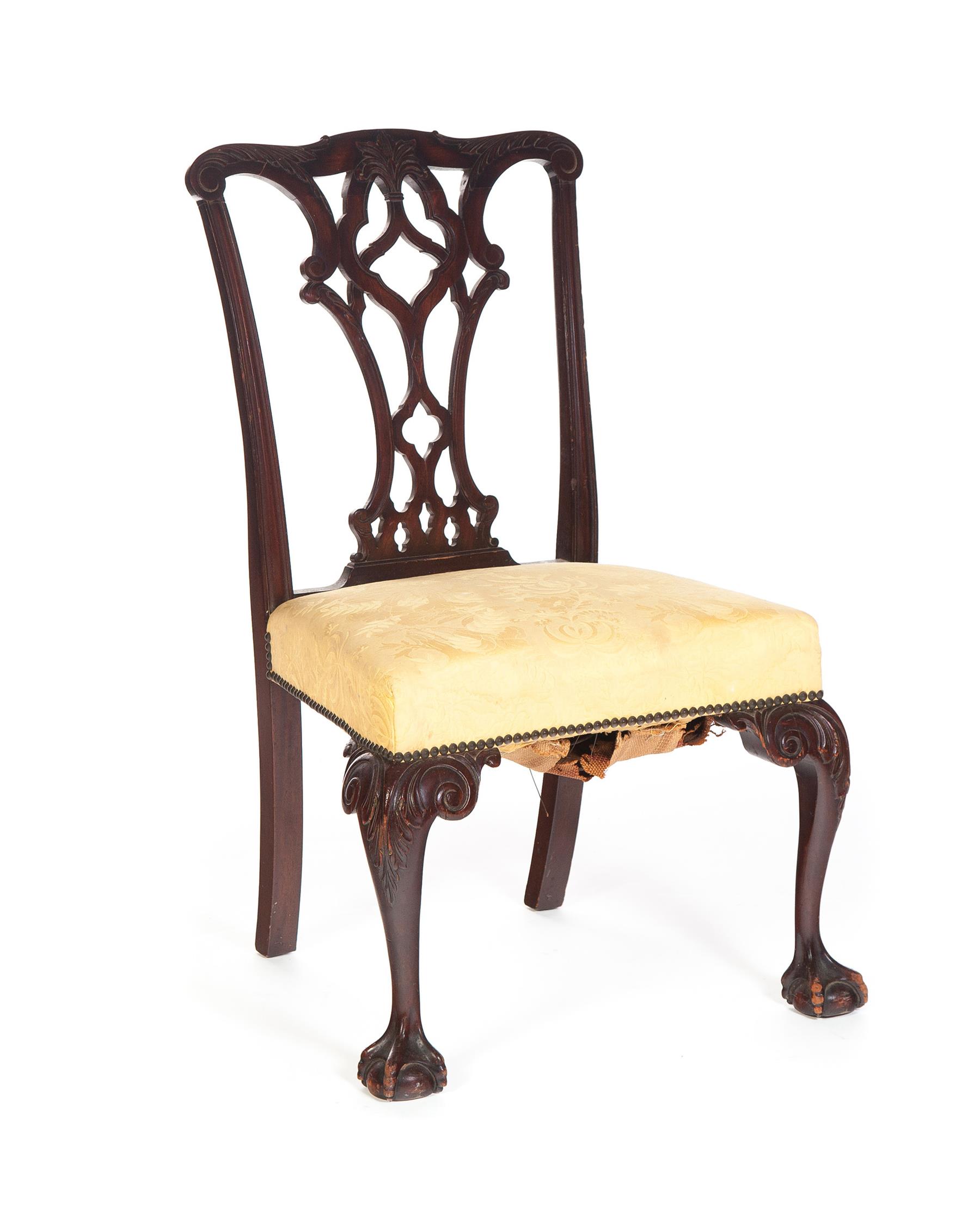 Appraisal: CHIPPENDALE STYLE SIDECHAIR American Circa Mahogany Carved crest and open