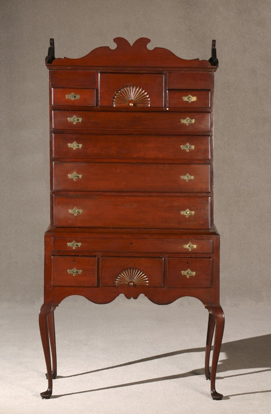 Appraisal: Queen Anne Cherry Highboy Coastal New England - Brasses replaced