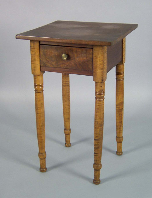 Appraisal: Pennsylvania walnut and tiger maple one drawer stand th c