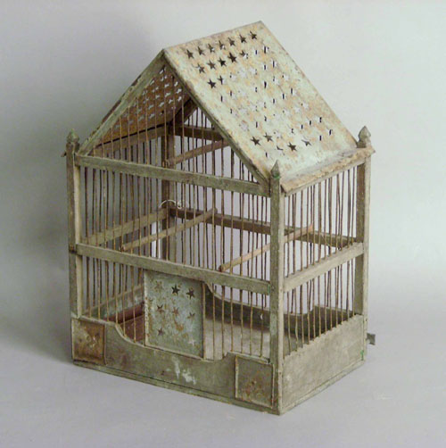 Appraisal: Painted and punched tin birdcage h w