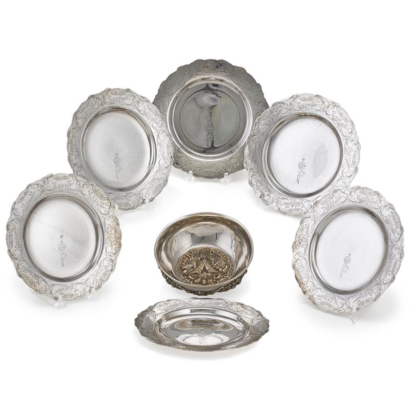 Appraisal: OTTOMAN AND TURKISH SILVER HOLLOWARE Seven pieces Open bowl with