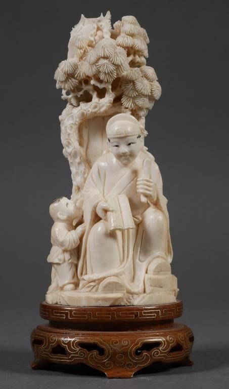 Appraisal: Nice antique Chinese carving of a teacher and a child