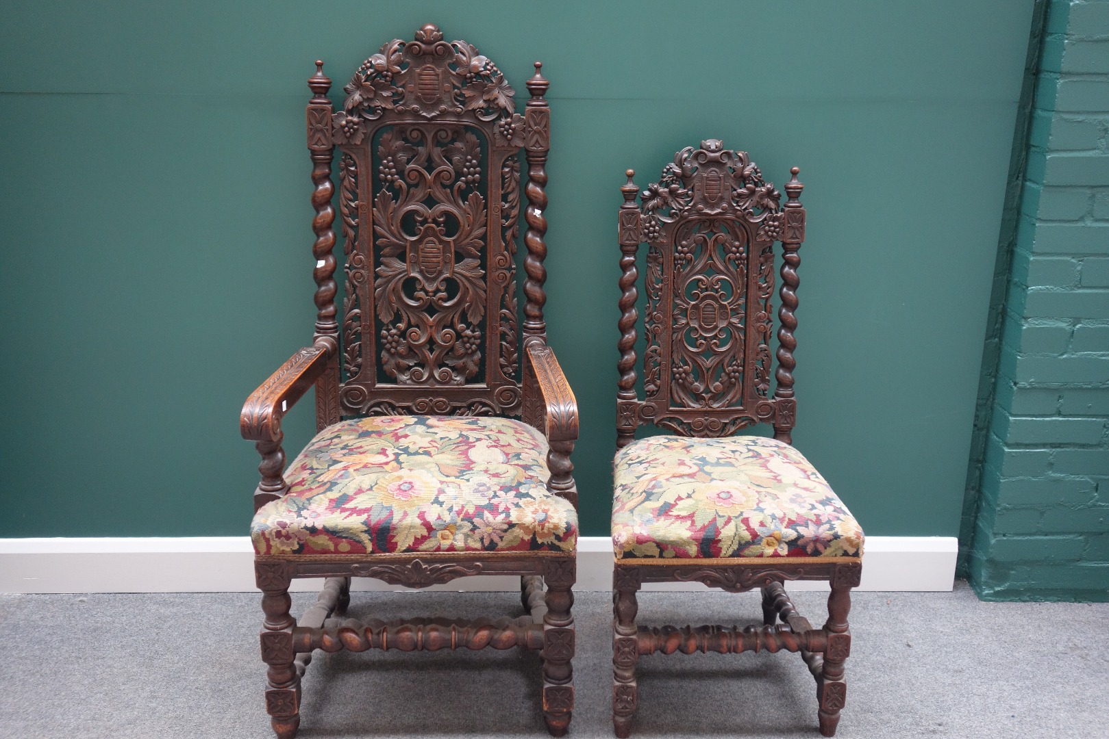 Appraisal: A set of seven Victorian carved oak dining chairs of