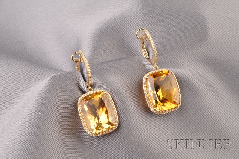 Appraisal: kt Gold Diamond and Citrine Earpendants each diamond set half