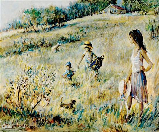 Appraisal: Jacques Lalande French b CHILDREN IN FIELD oil on canvas