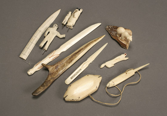 Appraisal: Group of Ten Inuit Carved Sea Ivory and Stag Antler