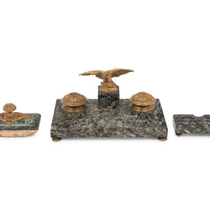 Appraisal: An Empire Style Gilt Bronze and Marble Desk Set Late