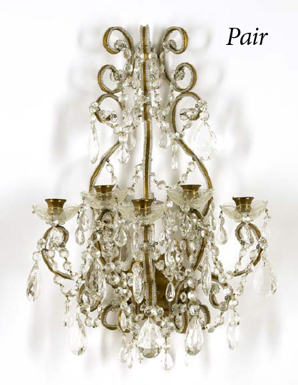 Appraisal: Large Pair of Italian Cut Glass and Gilded Brass Five-Light