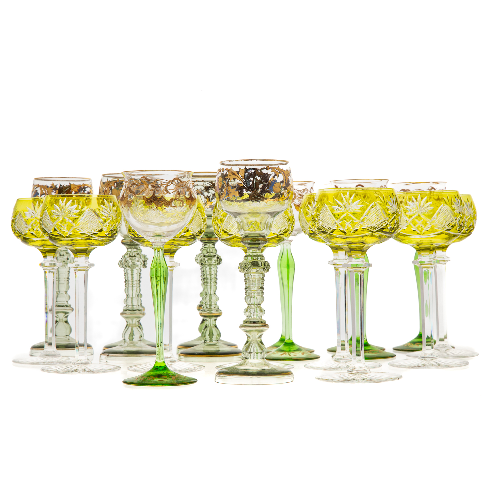 Appraisal: ASSORTED WINE STEMS Includes six German wine roemers with gilt