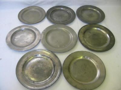 Appraisal: EIGHT VARIOUS PEWTER PLATES mainly London makers two with ownership