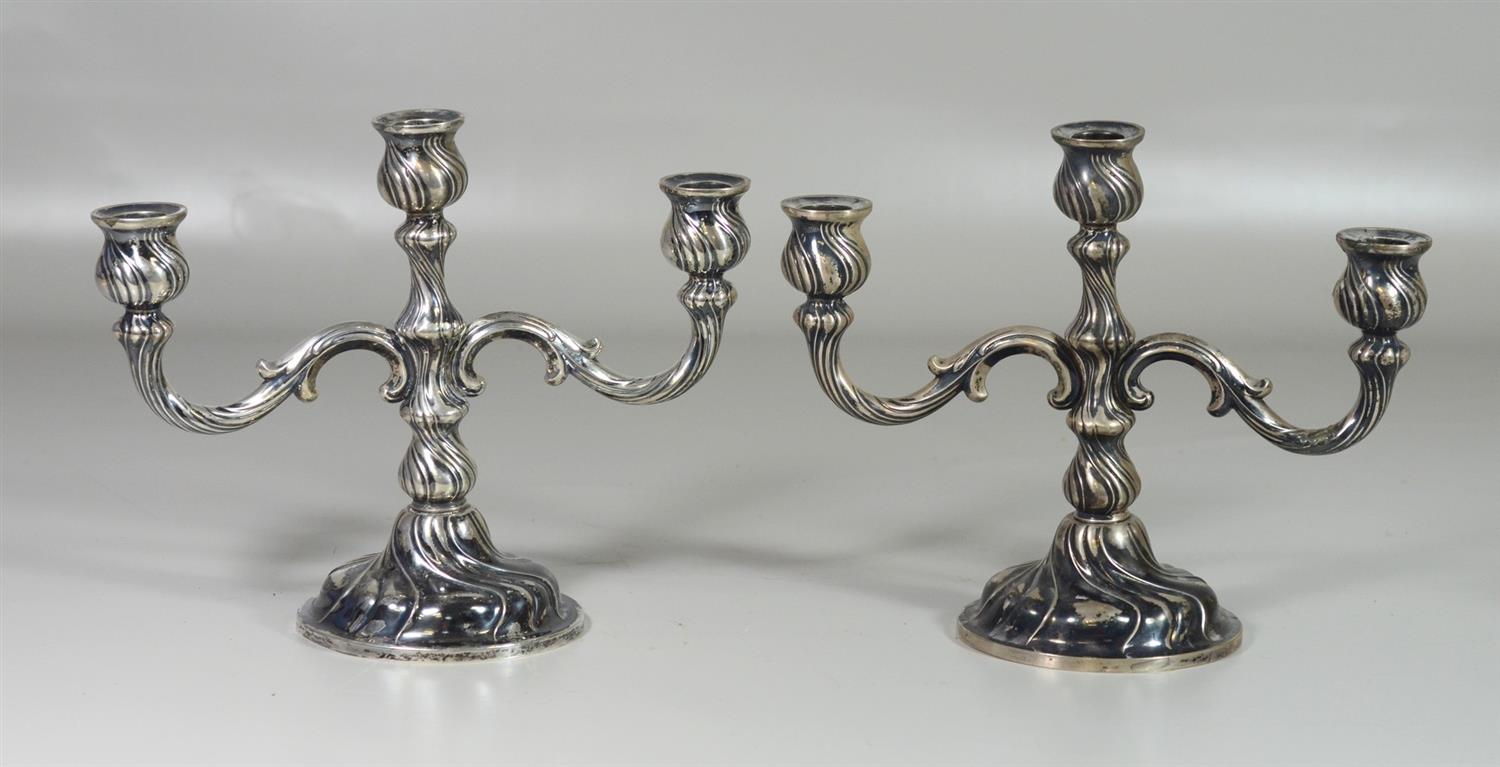 Appraisal: Pair of Continental weighted silver -arm candelabra - h x