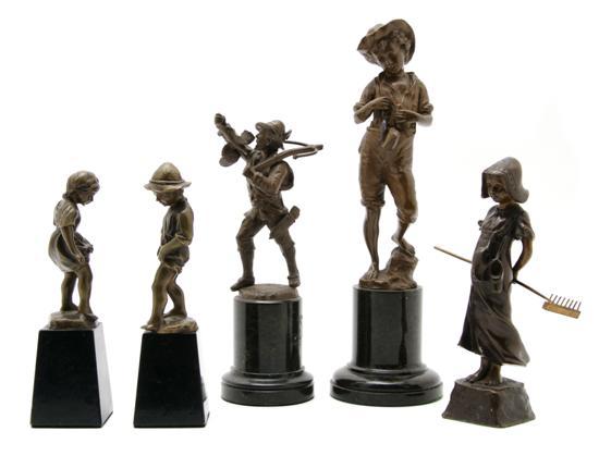 Appraisal: A Collection of Five Continental Bronze Figures four depicting youth