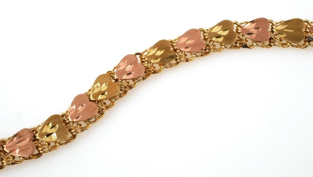 Appraisal: K ROSE GOLD HEART BRACELETBracelet is set in K rose