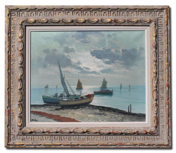 Appraisal: PALINI A Italian th C Coastal Scene with Boats Oil