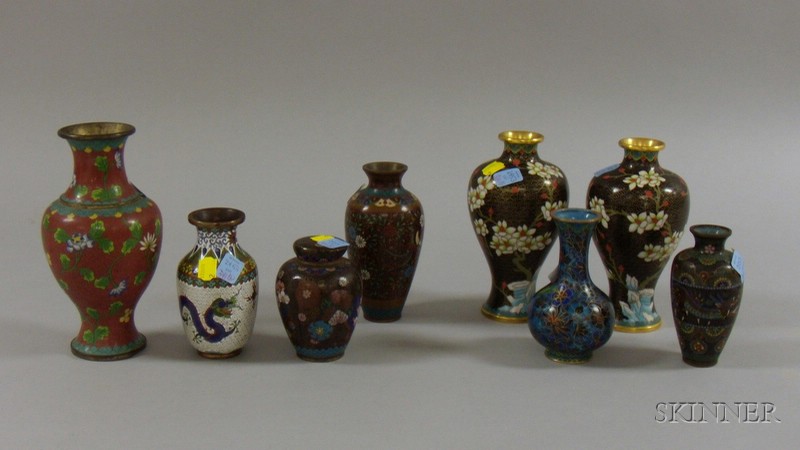 Appraisal: Eight Pieces of Cloisonne seven vases and a covered jar