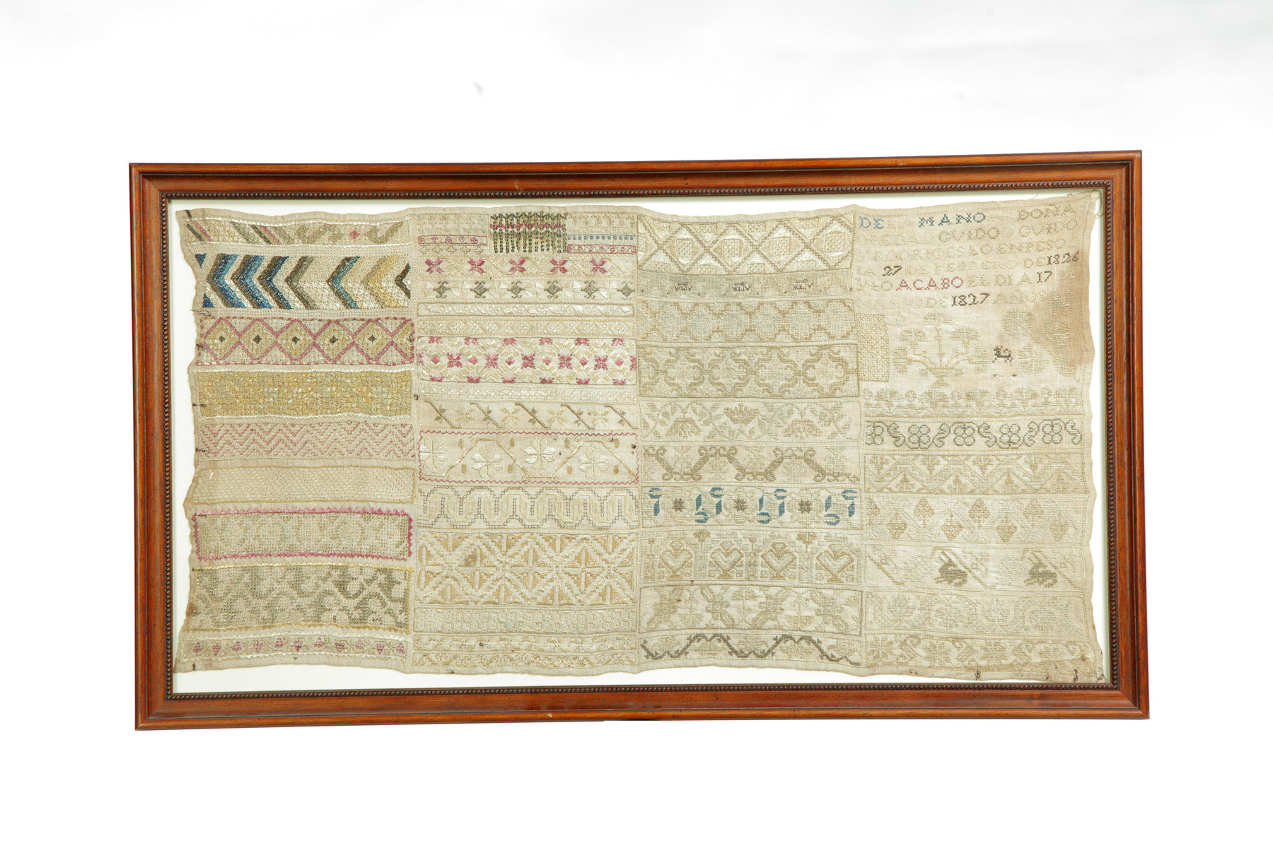 Appraisal: SAMPLER European possibly Italian dated silk thread on linen Worked