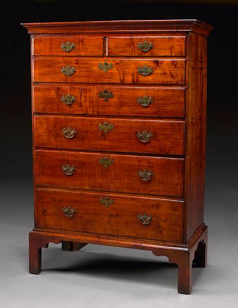 Appraisal: A Chippendale maple high chest of drawers New England late