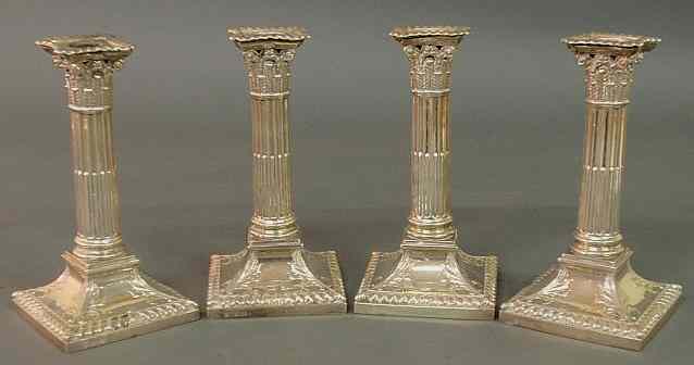 Appraisal: Set of four Edward VII Neoclassical style sterling silver candlesticks