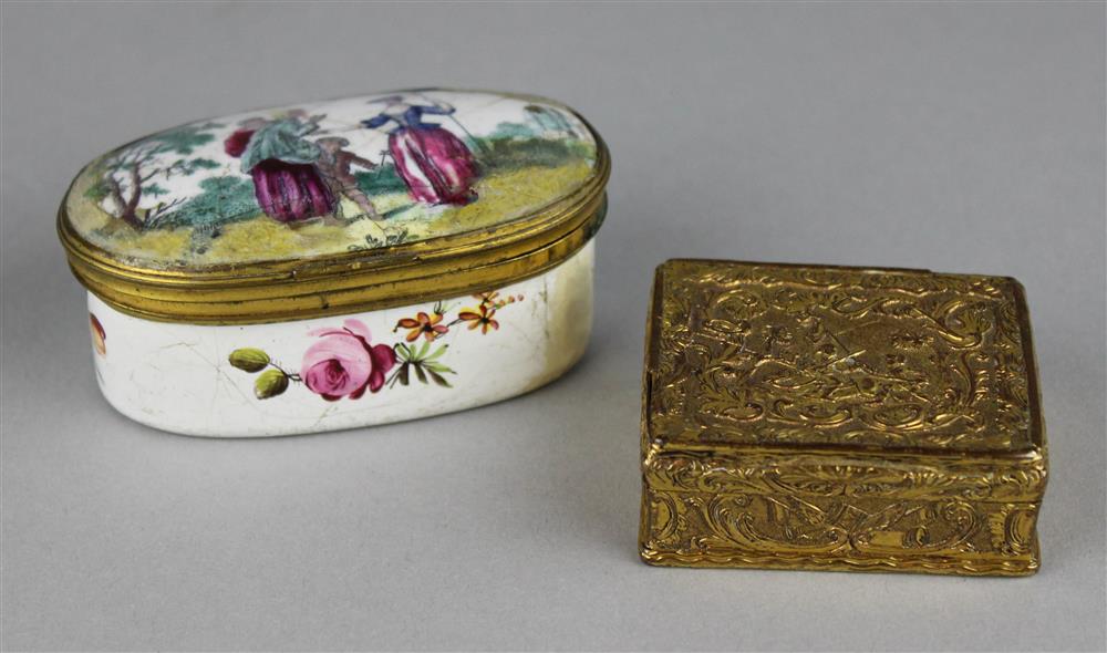 Appraisal: GILT-METAL SNUFF BOX late th C the hinged cover with