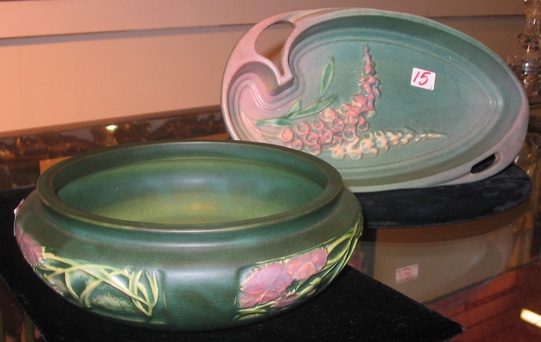 Appraisal: TWO ROSEVILLE AMERICAN ART POTTERY one is a tray in