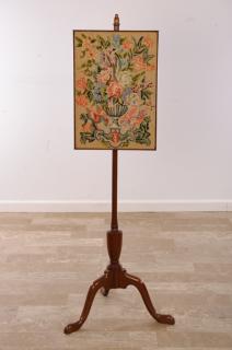 Appraisal: Pole Fire Screen Needlepoint Tapestry Stand Chippendale-style adjustable pole screen