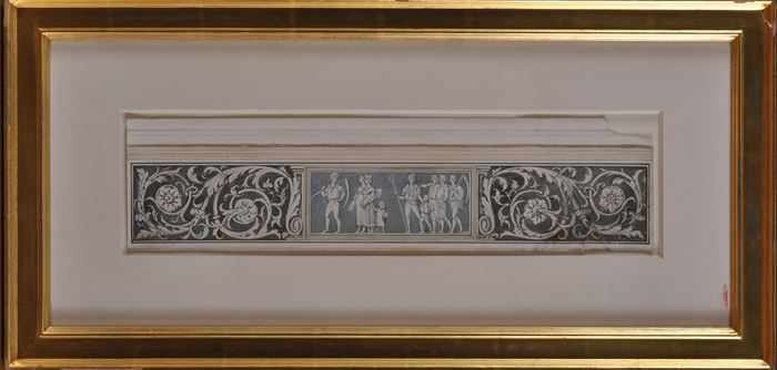 Appraisal: EUROPEAN SCHOOL FRIEZE DESIGN Watercolor on paper x in sight