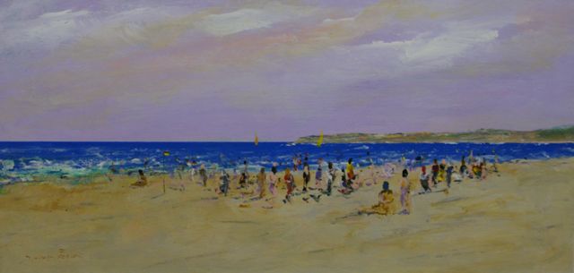 Appraisal: Donald Fraser working s- s Beach Scene acrylic on paper