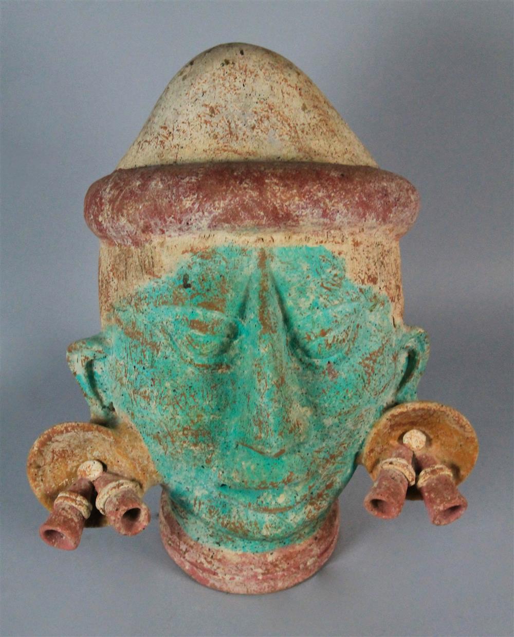 Appraisal: PRE-COLUMBIAN STYLE POTTERY HEAD OF A MAYAN MEXICO h w