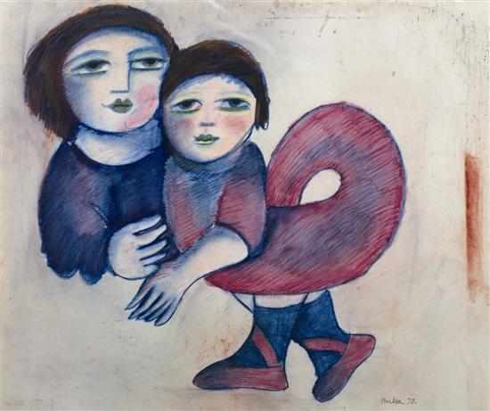 Appraisal: Mirka Mora born Mother Child pastel signed and dated 'Mirka