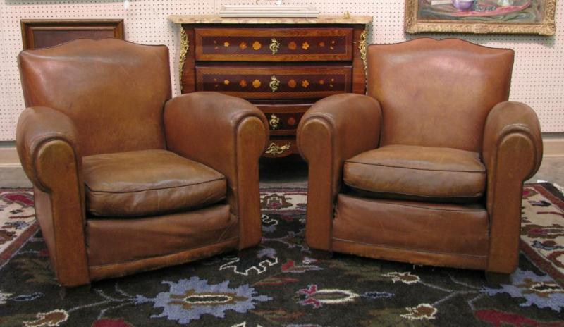 Appraisal: Pair of vintage period Art Deco French leather club chairs