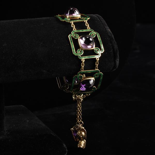 Appraisal: Art Deco yellow gold k bracelet with enamel sugar loaf