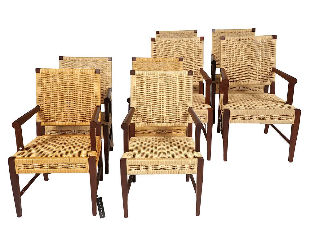 Appraisal: Donghia Merbau Wood and Raffia Chairs Donghia Merbau wood and