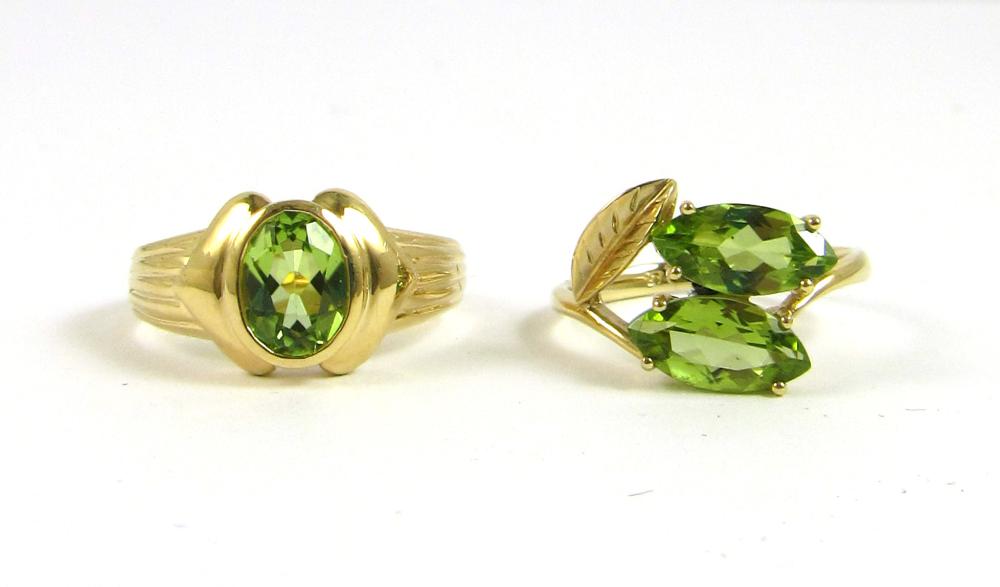 Appraisal: TWO PERIDOT AND FOURTEEN KARAT GOLD RINGS k yellow gold