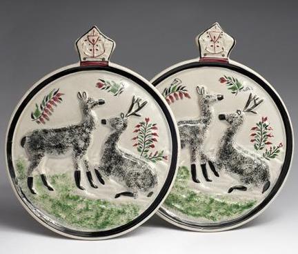 Appraisal: PAIR OF STAFFORDSHIRE PEARLWARE CIRCULAR PLAQUES YORKSHIRE OR SCOTLAND -