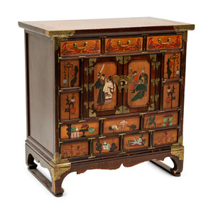 Appraisal: A Chinese Apothecary Document Chest with brass furniture polychrome painted