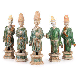 Appraisal: Five Chinese Terracotta Figures of Officials each with polychrome decoration