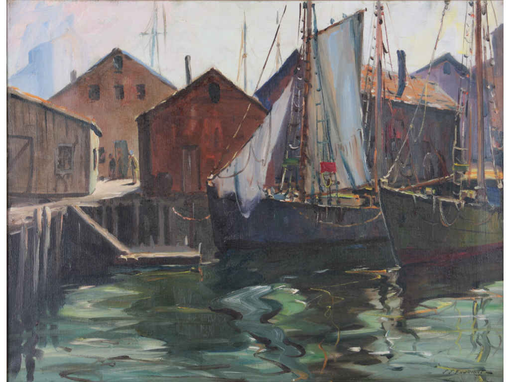 Appraisal: J J Enwright NY - New England Harbor oil on