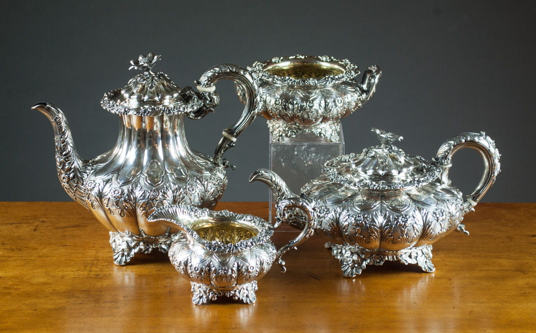 Appraisal: KING GEORGE IV STERLING SILVER REPOUSSE COFFEE AND TEA SET