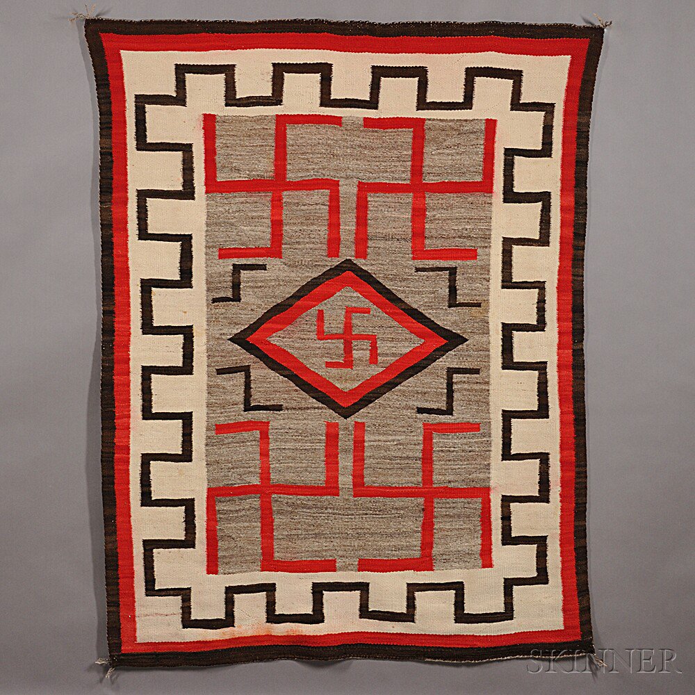 Appraisal: Navajo Weaving natural and synthetic homespun wool with bold whirling