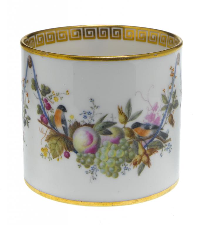 Appraisal: A FINE DERBY COFFEE CAN AND SAUCER painted by George