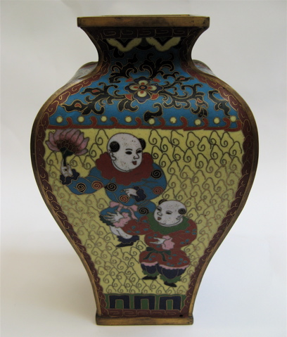 Appraisal: CHINESE CLOISONNE VASE with four colorful panels of alternating children