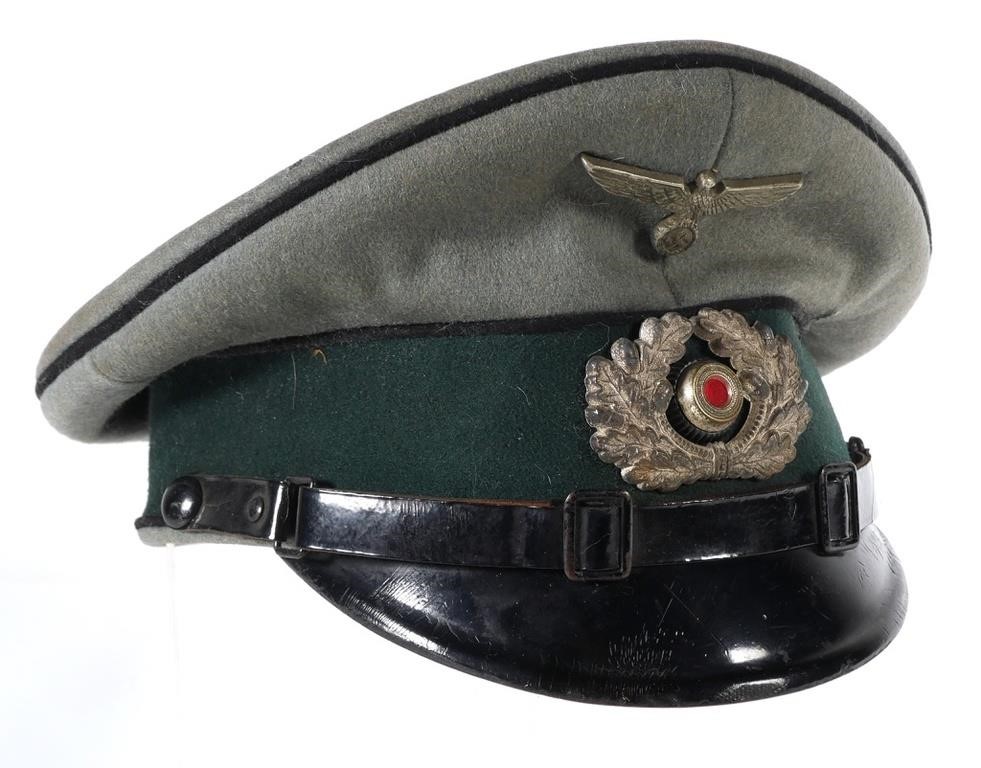 Appraisal: Nazi army soldier's wool peaked cap with leather band and