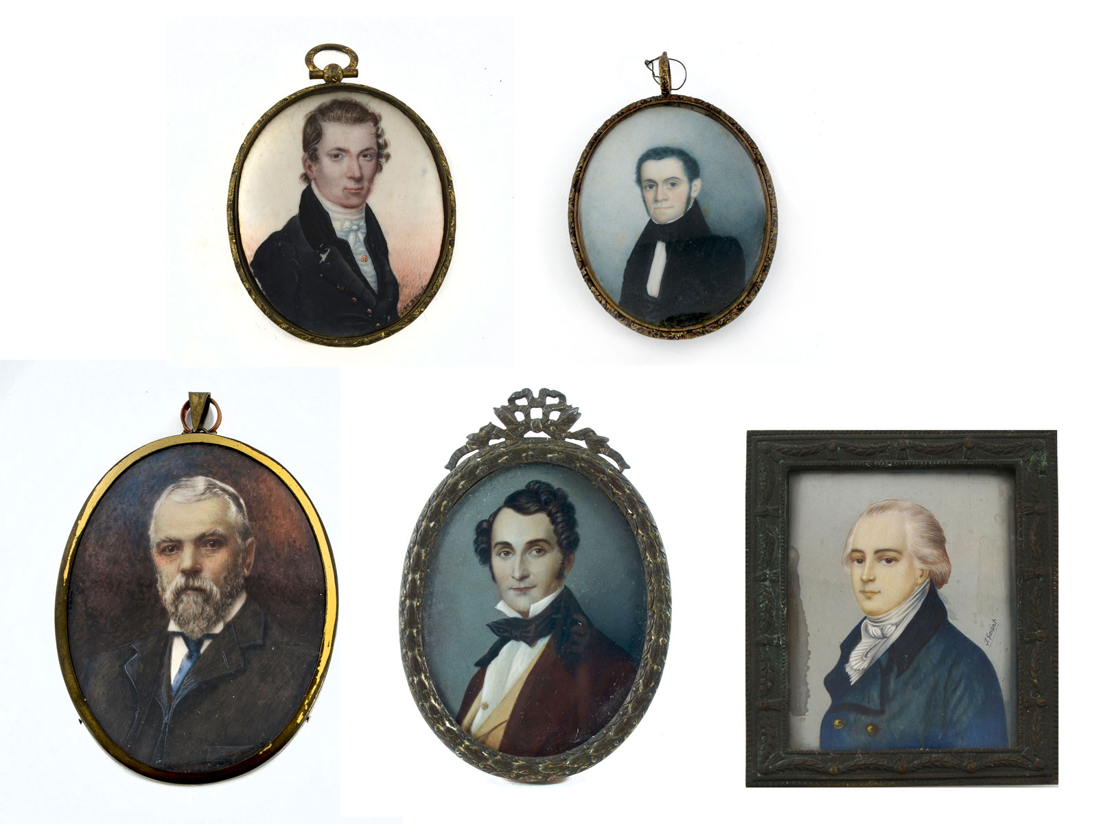 Appraisal: PIECE MINIATURE PORTRAIT PAINTING LOT Unsigned Portrait of a White-Haired