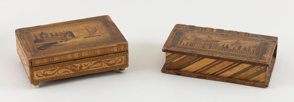 Appraisal: TWO STRAW WORK BOXES PROBABLY PRISONER-OF-WAR TH CENTURYTWO STRAW WORK