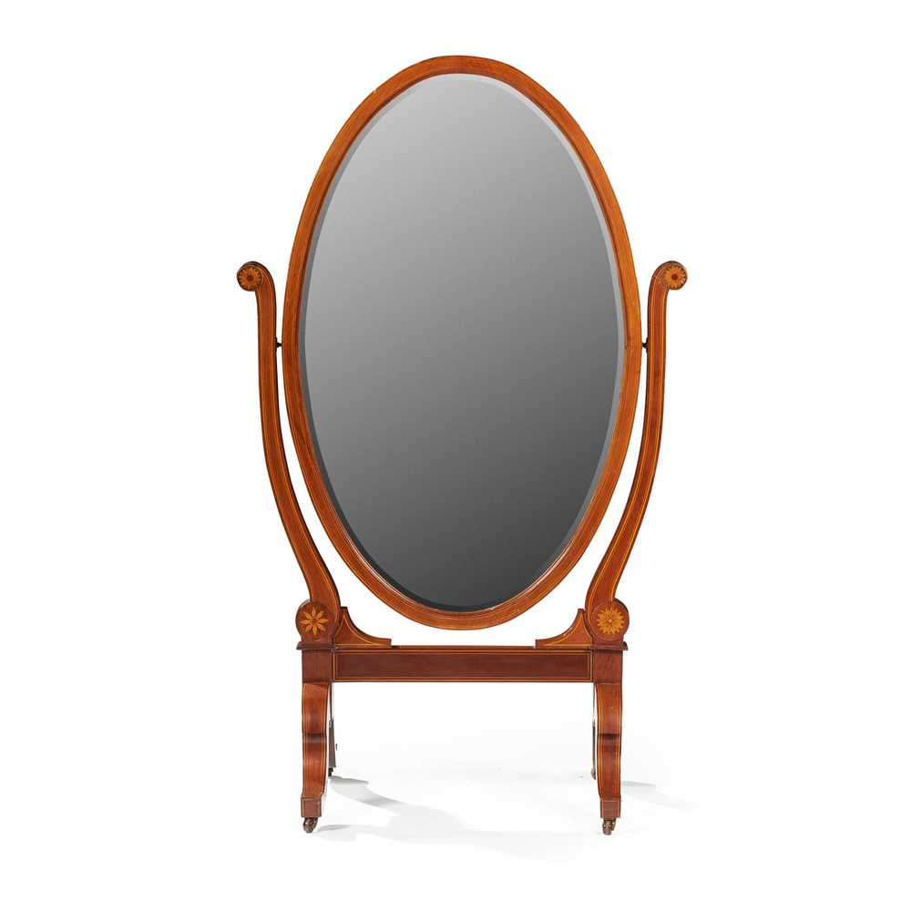 Appraisal: SHERATON REVIVAL MAHOGANY INLAID OVAL CHEVAL MIRROR EARLY TH CENTURY