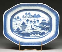 Appraisal: BLUE AND WHITE CANTON PLATTER The cut corner rectangular platter